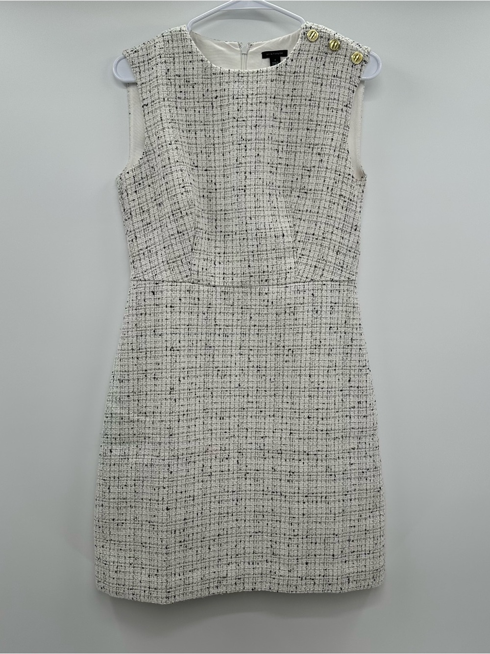 Ann Taylor Sleeveless Tweed Shift Dress with Gold Buttons - White/Black